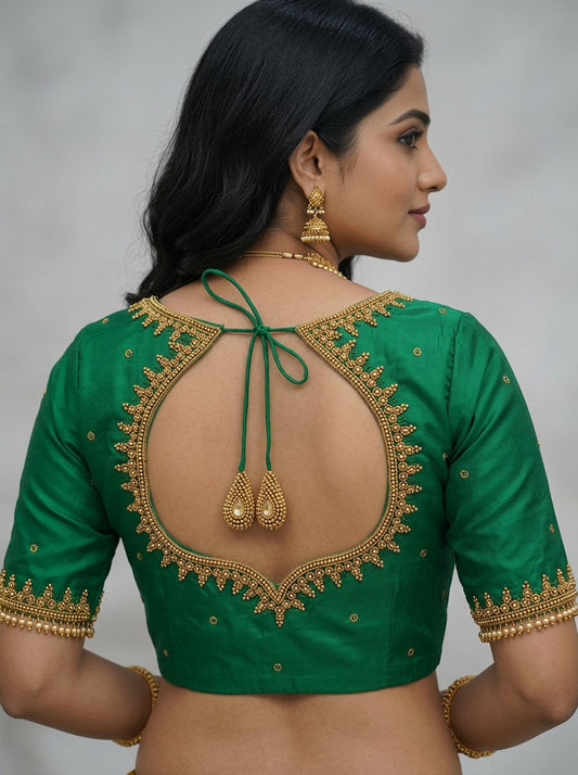 HANDWORK READY MADE BLOUSE  AARI WORK (GREEN)