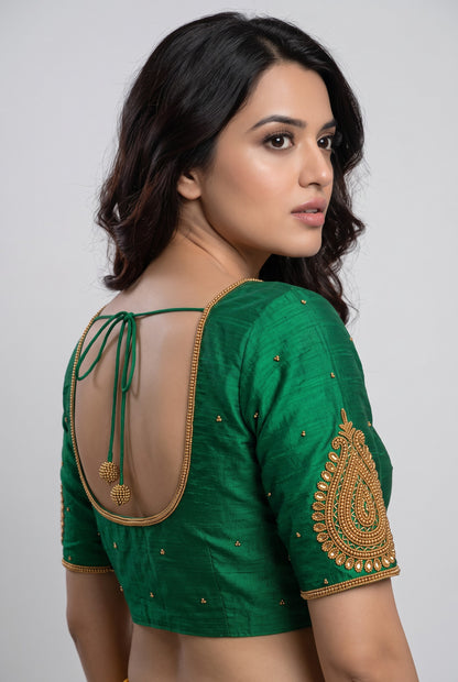 HAND WORK READY MADE BLOUSE (GREEN)
