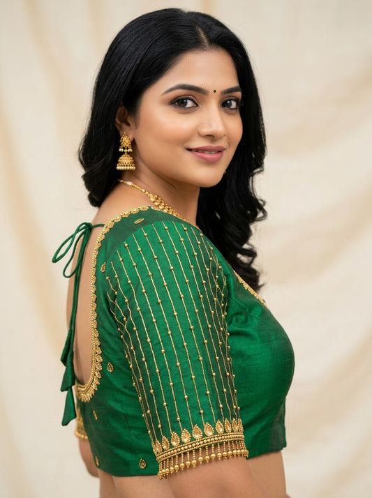 HANDWORK READY MADE BLOUSE  AARI WORK (GREEN)