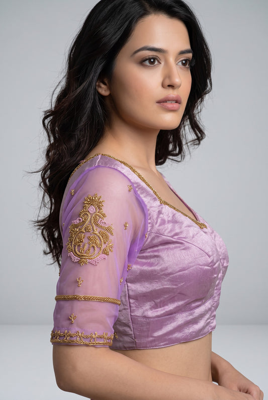 Light purple handwork Designer  blouse