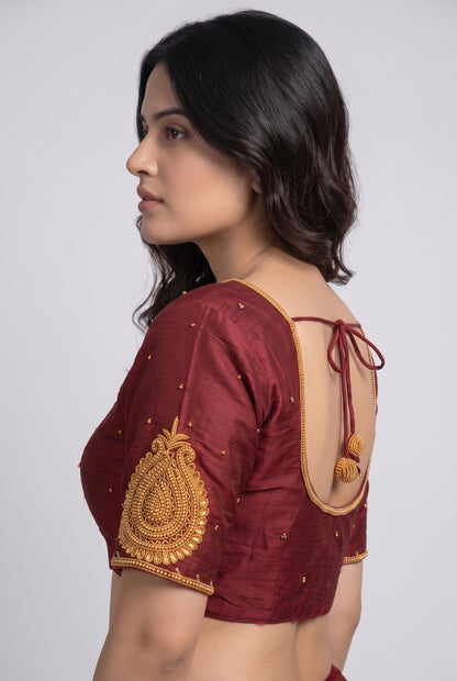 HAND WORK READY MADE BLOUSE (MAROON)