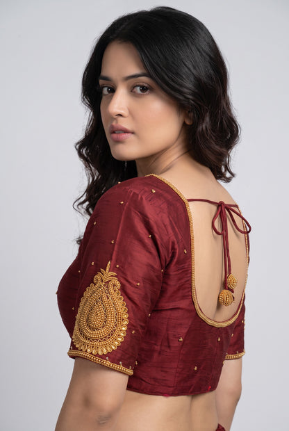 HAND WORK READY MADE BLOUSE (MAROON)