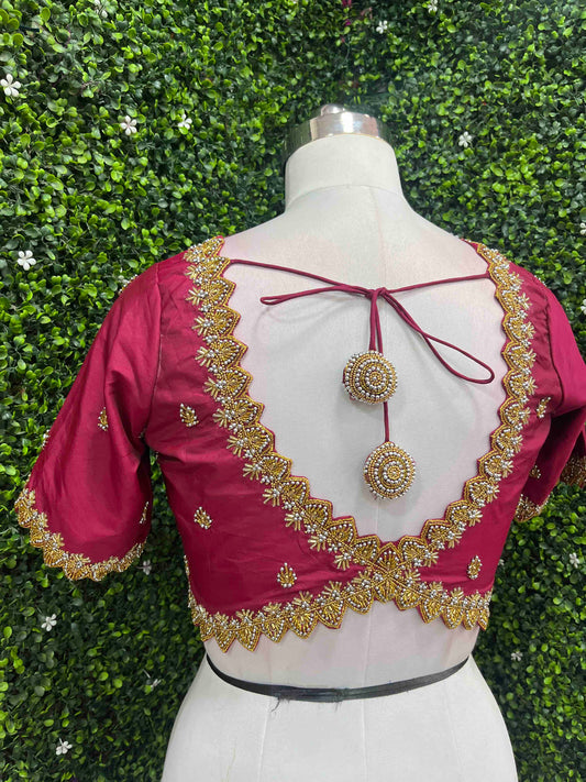Designer Handwork Blouse Maroon