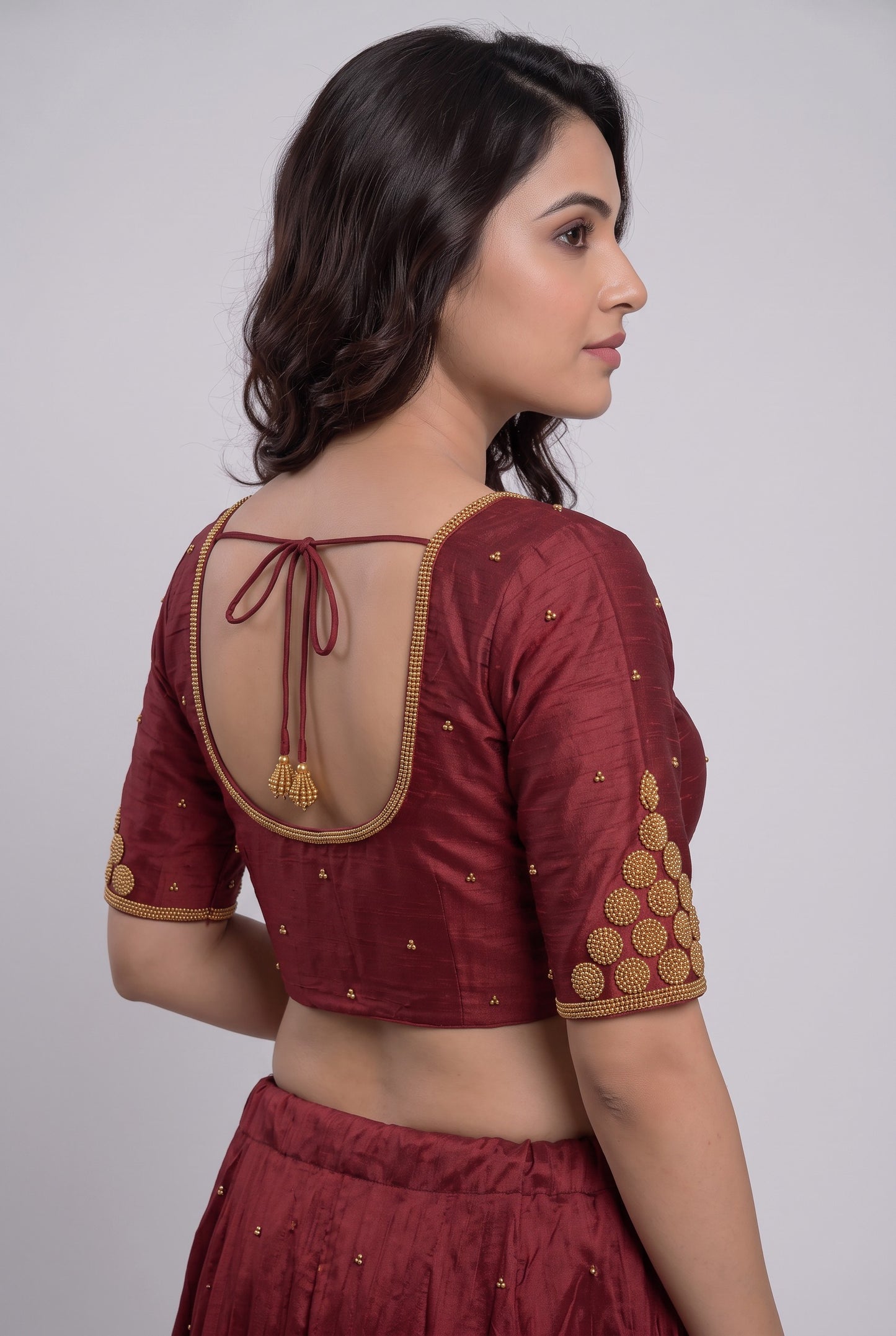 HANDWORK READY MADE BLOUSE  AARI WORK (MAROON)