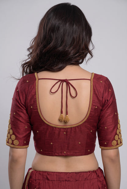 HANDWORK READY MADE BLOUSE  AARI WORK (MAROON)