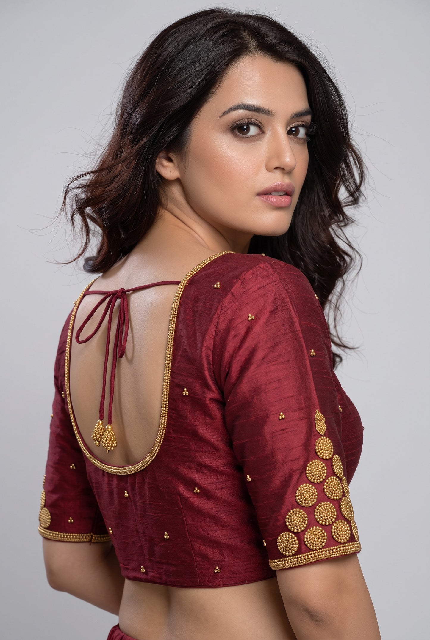 HANDWORK READY MADE BLOUSE  AARI WORK (MAROON)