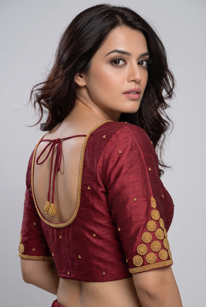 HANDWORK READY MADE BLOUSE  AARI WORK (MAROON)