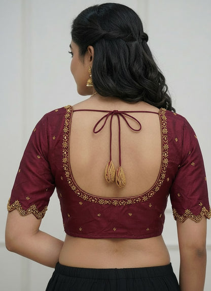 HANDWORK READY MADE BLOUSE  AARI WORK (MAROON)