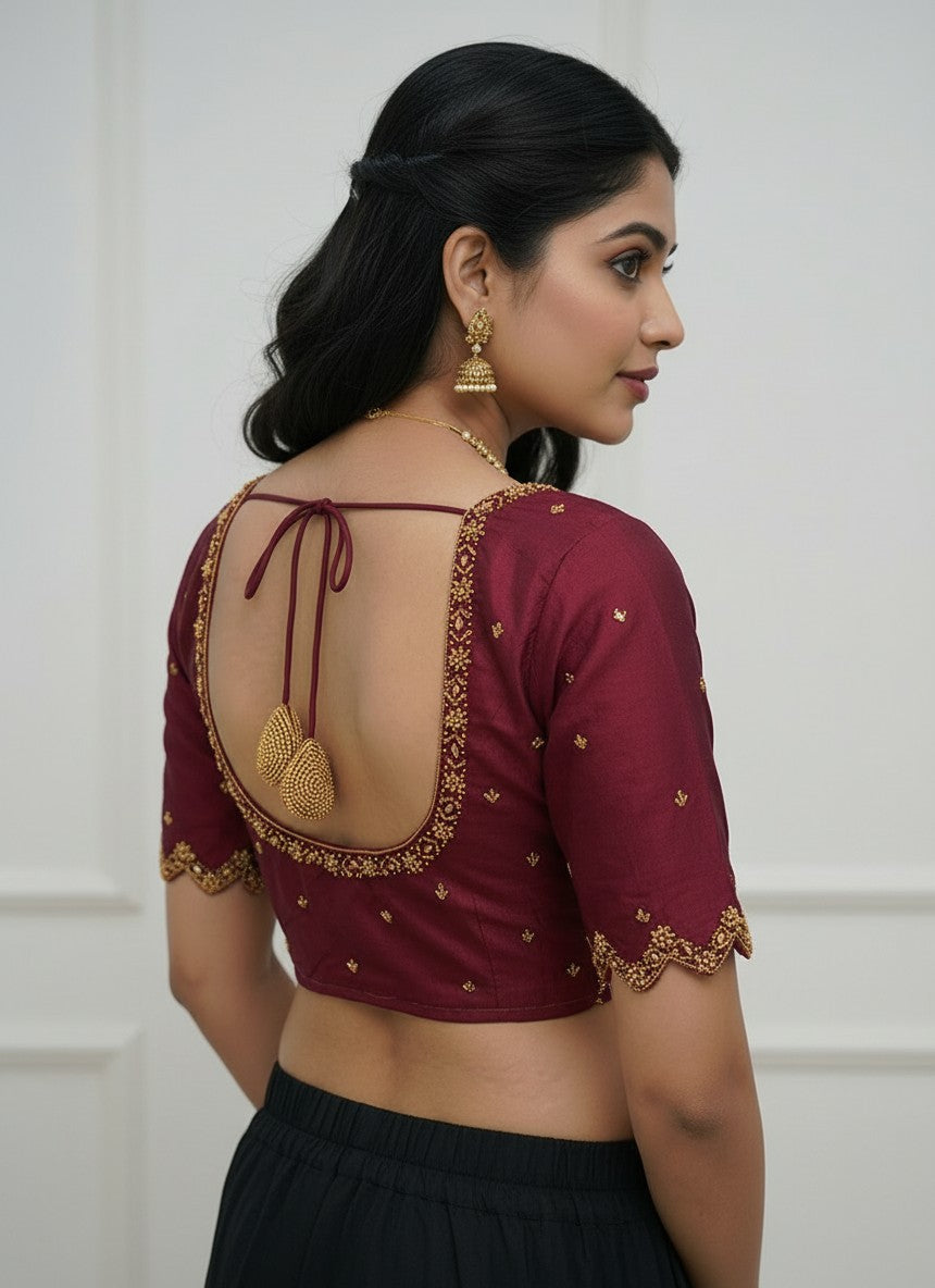 HANDWORK READY MADE BLOUSE  AARI WORK (MAROON)