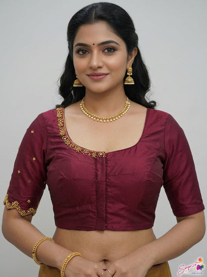 HANDWORK READY MADE BLOUSE  AARI WORK (MAROON)