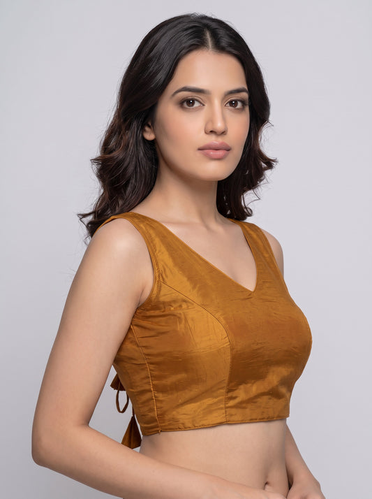 READY MADE SLEEVELESS SILK BLOUSE (MUSTARD)