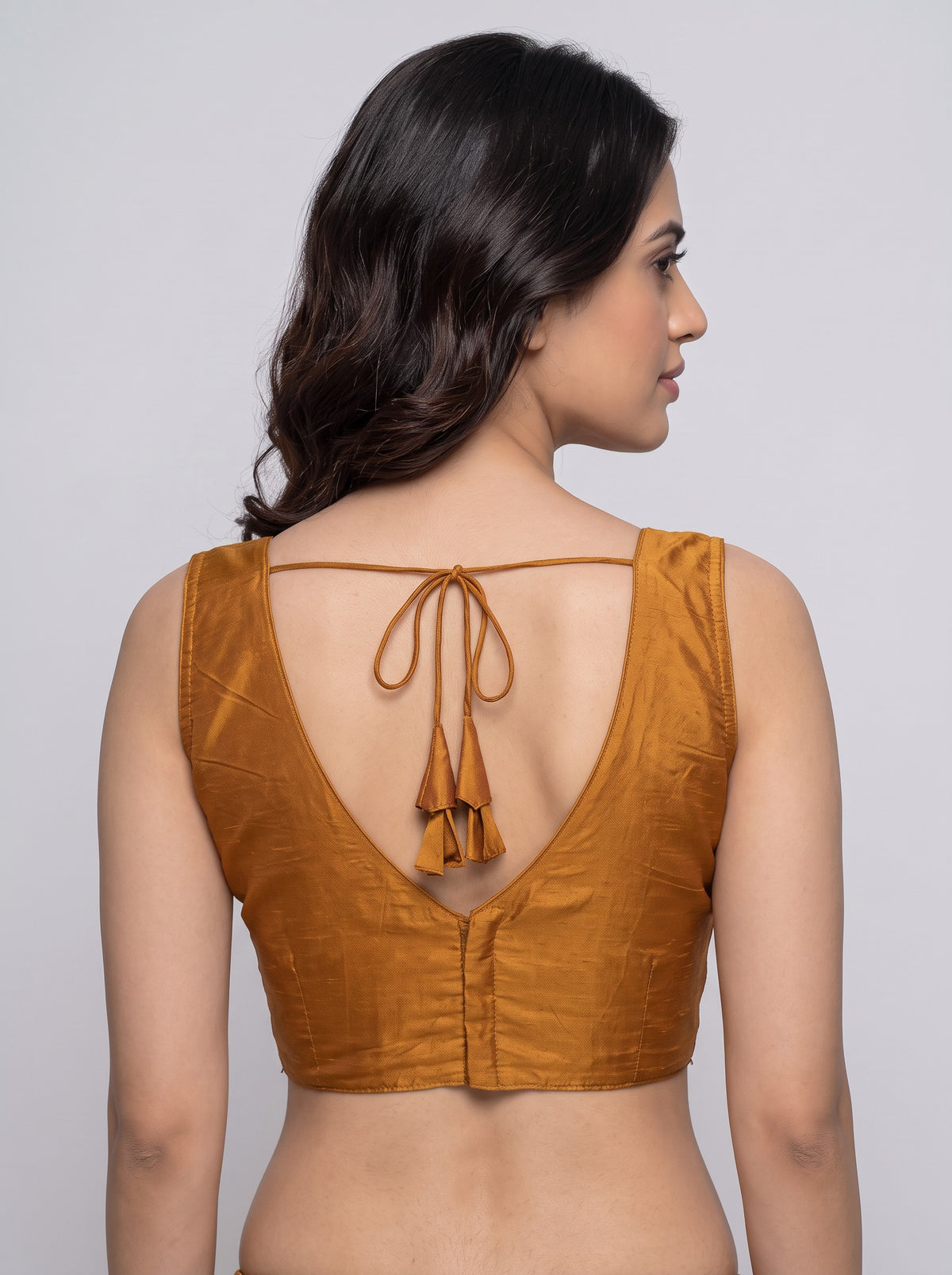 READY MADE SLEEVELESS SILK BLOUSE (MUSTARD)