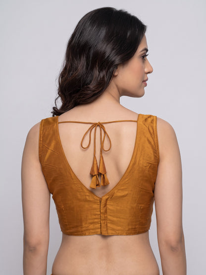 READY MADE SLEEVELESS SILK BLOUSE (MUSTARD)