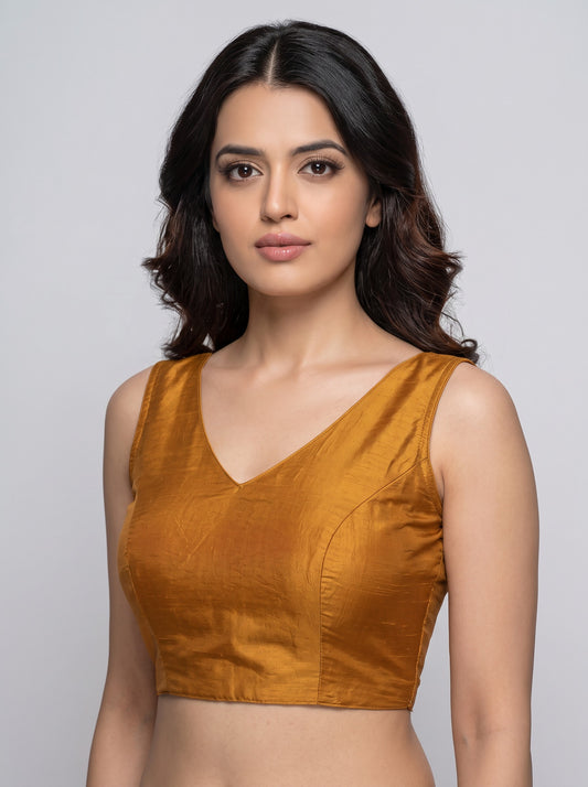 READY MADE SLEEVELESS SILK BLOUSE (MUSTARD)