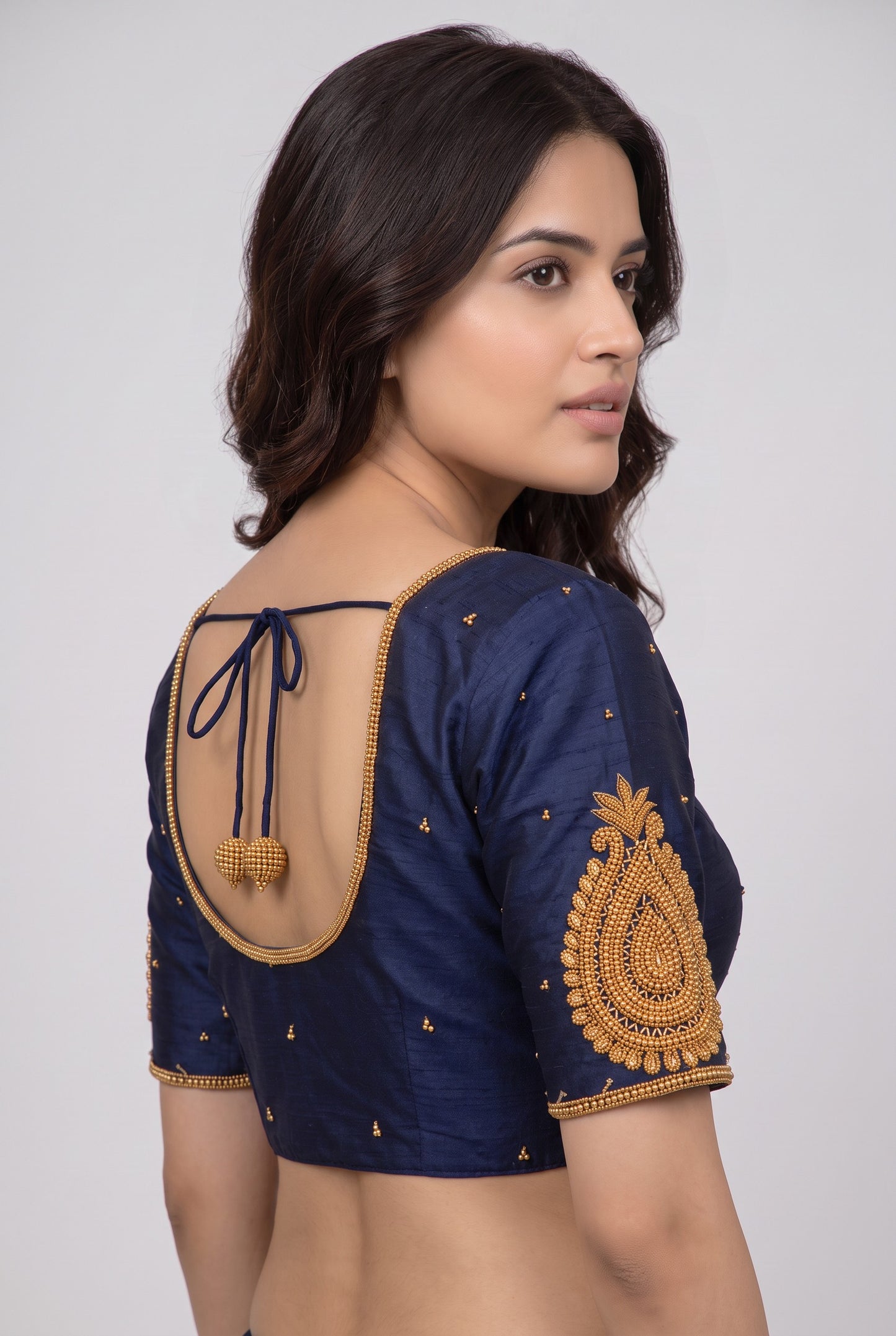 HAND WORK READY MADE BLOUSE (NAVY BLUE)