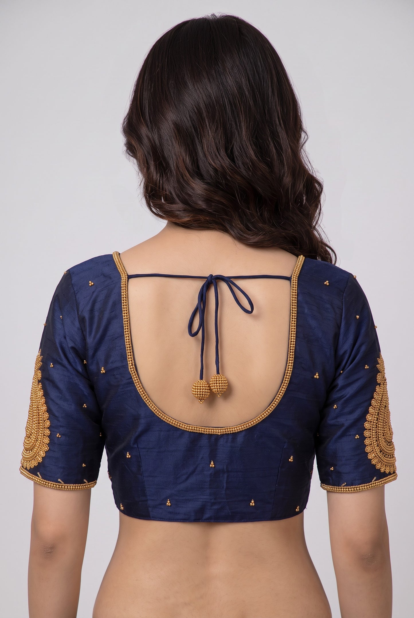 HAND WORK READY MADE BLOUSE (NAVY BLUE)