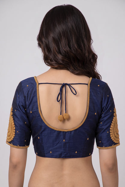 HAND WORK READY MADE BLOUSE (NAVY BLUE)