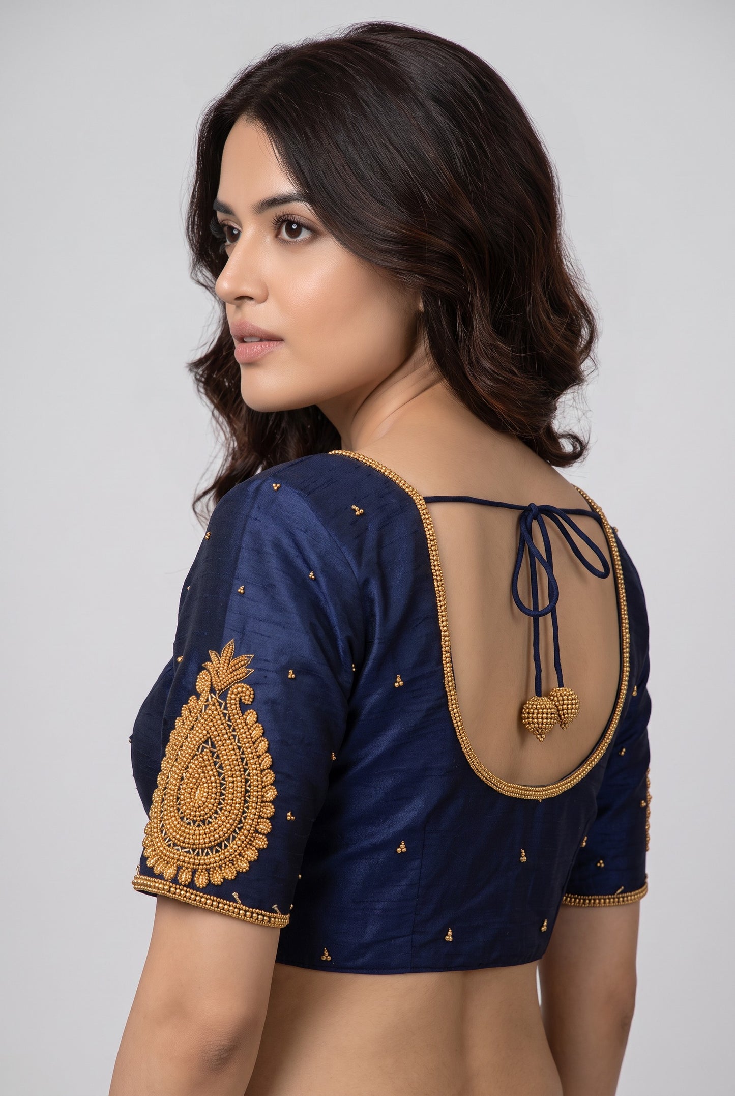 HAND WORK READY MADE BLOUSE (NAVY BLUE)