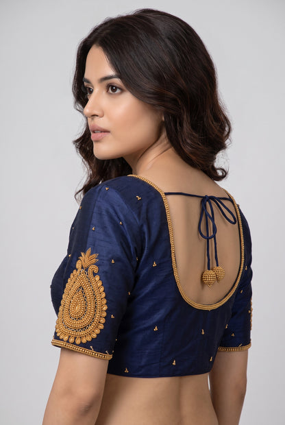 HAND WORK READY MADE BLOUSE (NAVY BLUE)