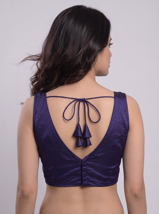 READY MADE SLEEVELESS SILK BLOUSE (NAVY BLUE)