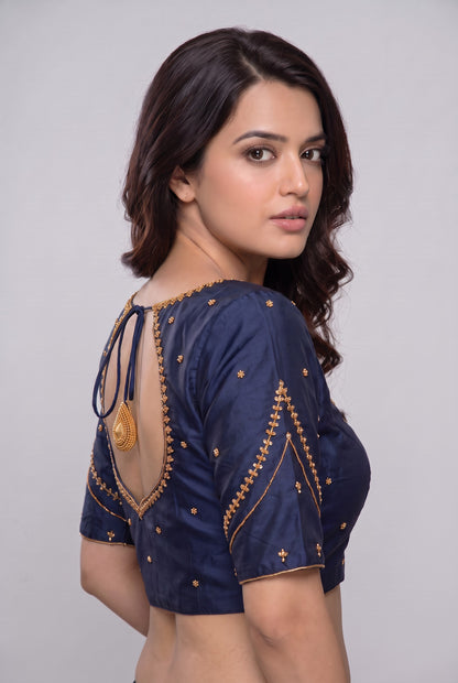 HAND WORK READY MADE BLOUSE  AARI WORK (NAVY BLUE)