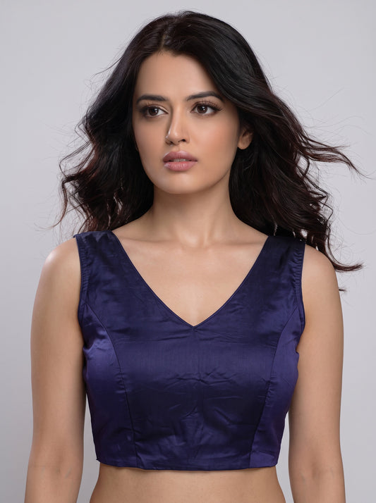 READY MADE SLEEVELESS SILK BLOUSE (NAVY BLUE)