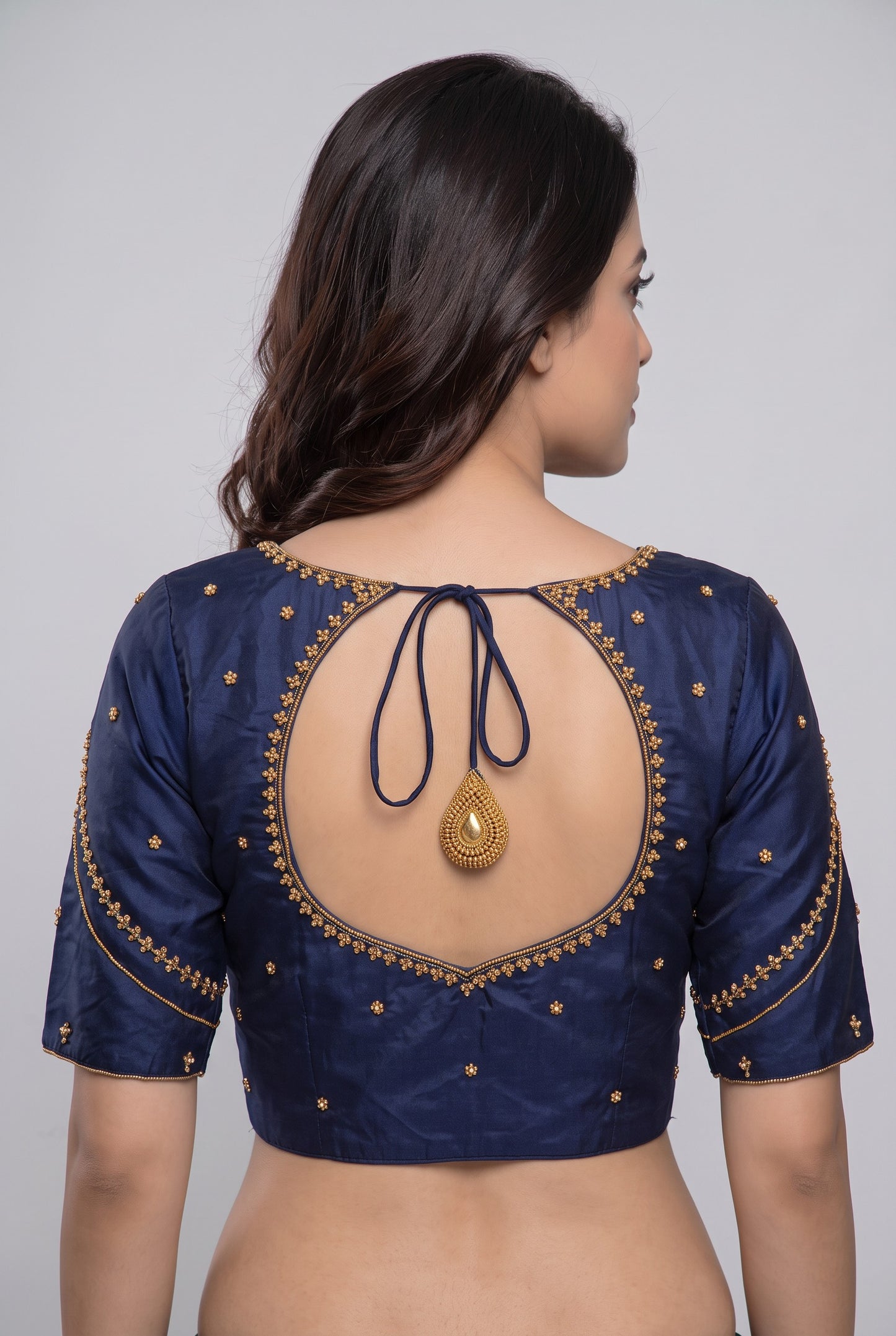 HAND WORK READY MADE BLOUSE  AARI WORK (NAVY BLUE)