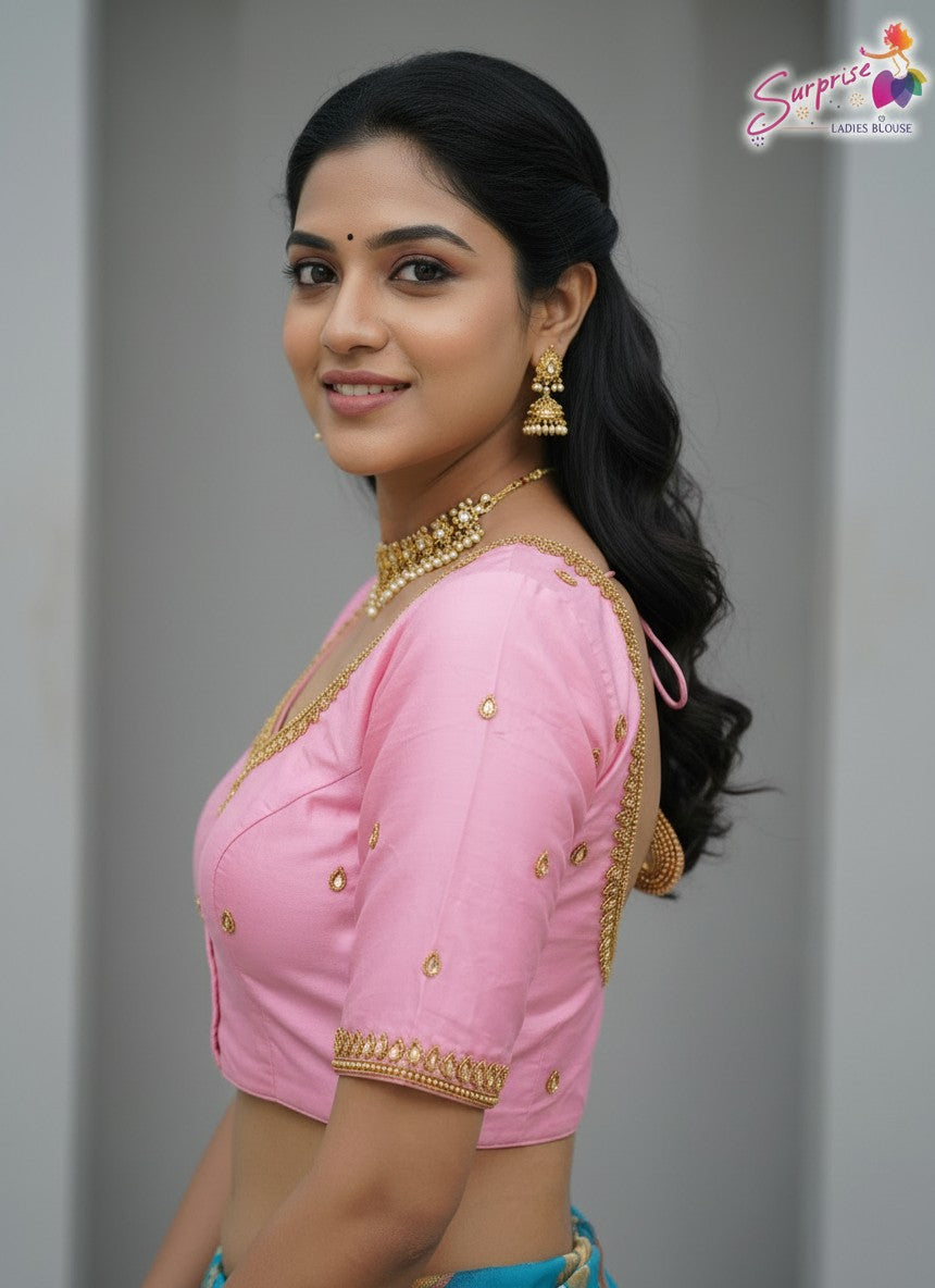 HANDWORK READY MADE BLOUSE  AARI WORK (BABY PINK)