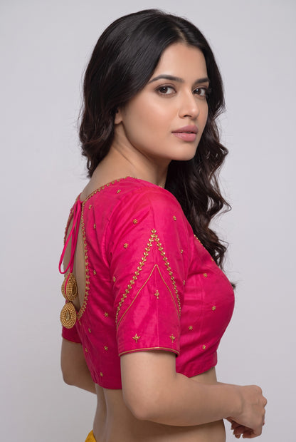 HAND WORK READY MADE BLOUSE  AARI WORK (PINK)