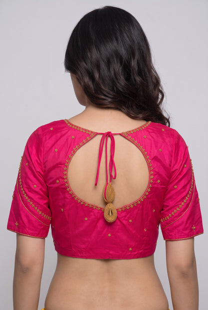 HAND WORK READY MADE BLOUSE  AARI WORK (PINK)