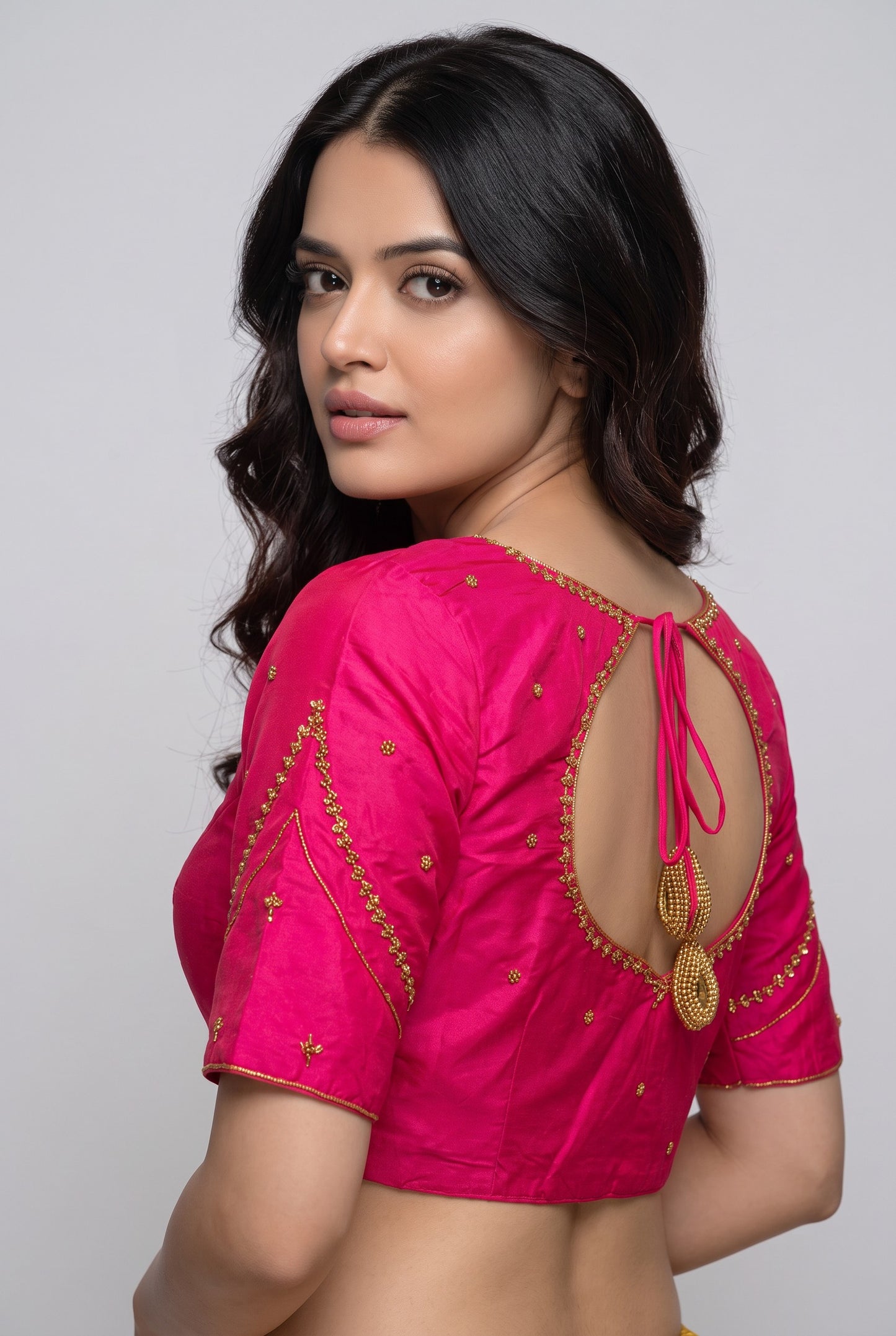 HAND WORK READY MADE BLOUSE  AARI WORK (PINK)