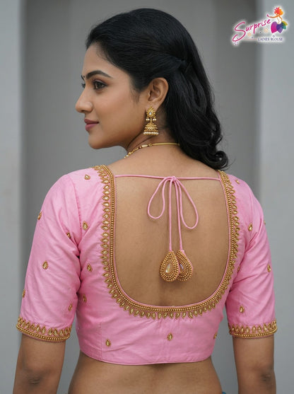 HANDWORK READY MADE BLOUSE  AARI WORK (BABY PINK)