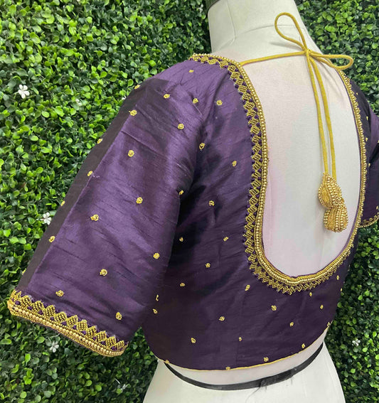 Simple Handwork Blouse Purple