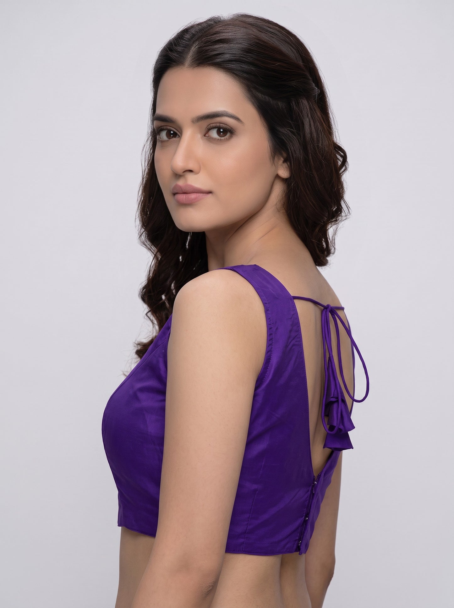 READY MADE SLEEVELESS SILK BLOUSE (PURPLE)