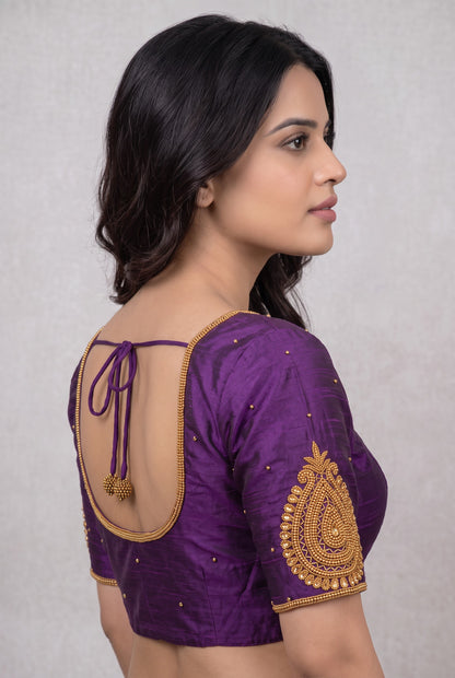 HANDWORK READY MADE BLOUSE (PURPLE)