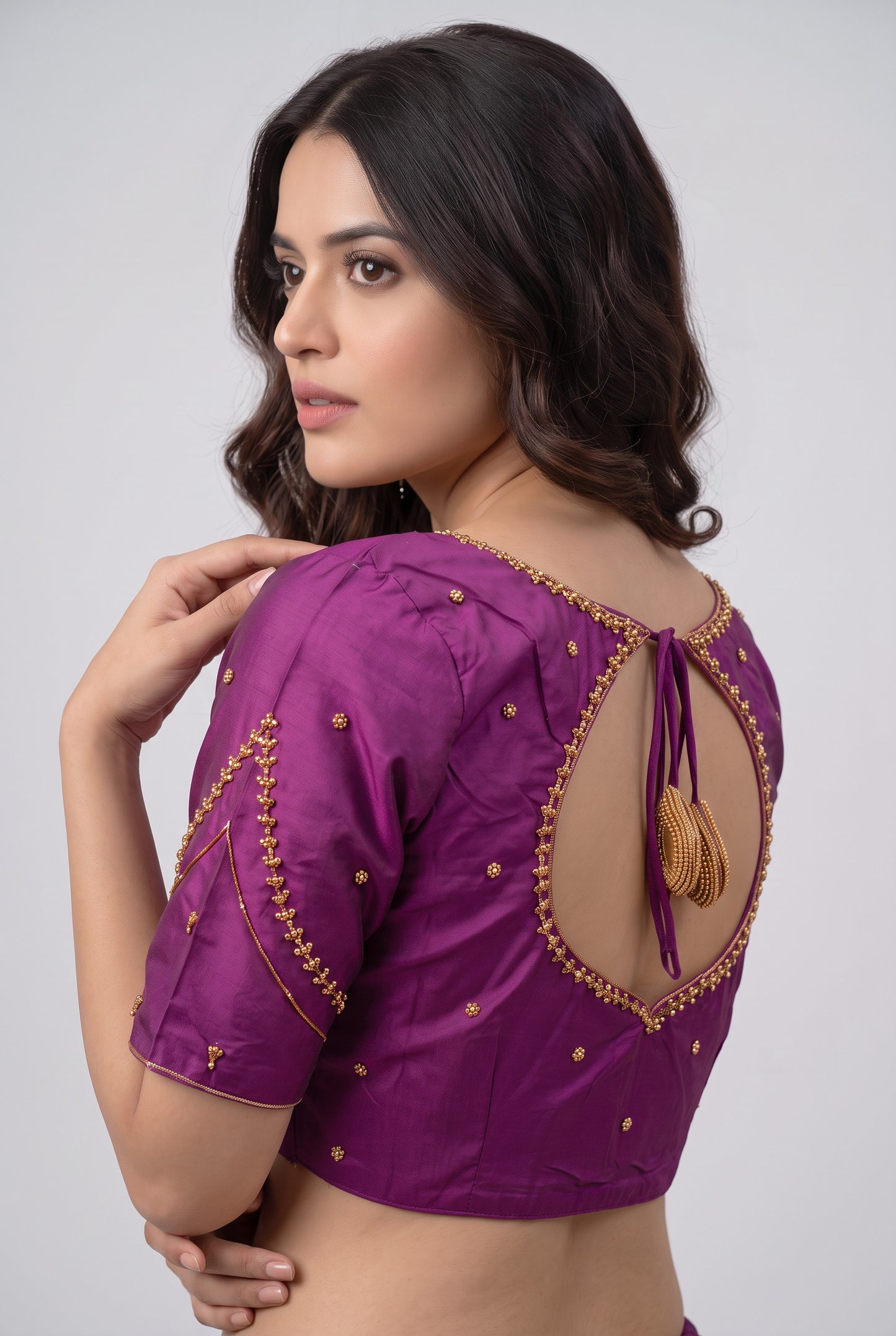 HAND WORK READY MADE BLOUSE  AARI WORK (PURPLE)