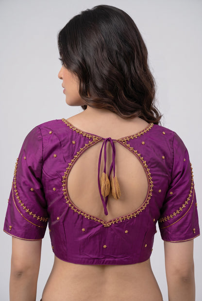 HAND WORK READY MADE BLOUSE  AARI WORK (PURPLE)