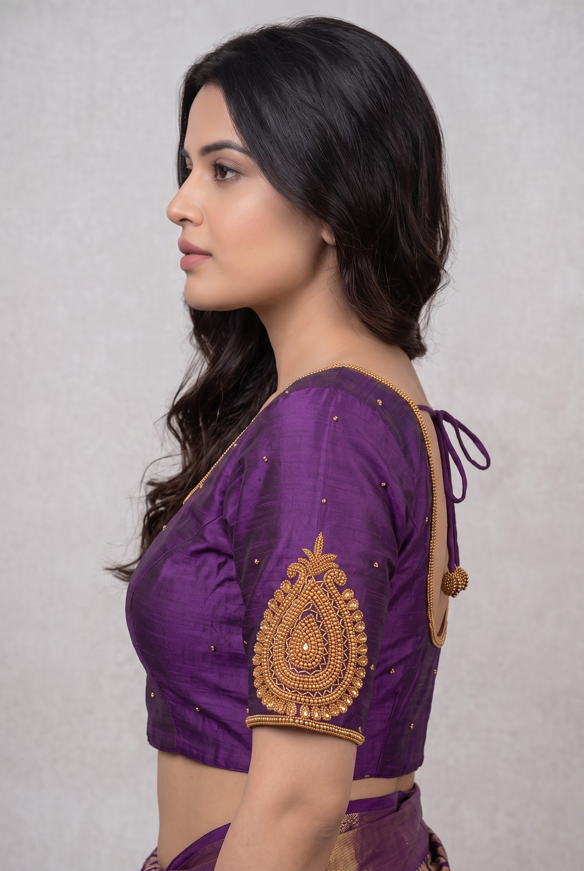 HANDWORK READY MADE BLOUSE (PURPLE)