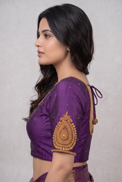HANDWORK READY MADE BLOUSE (PURPLE)