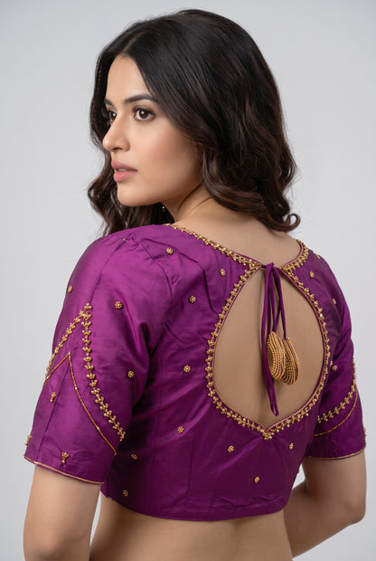 HAND WORK READY MADE BLOUSE  AARI WORK (PURPLE)