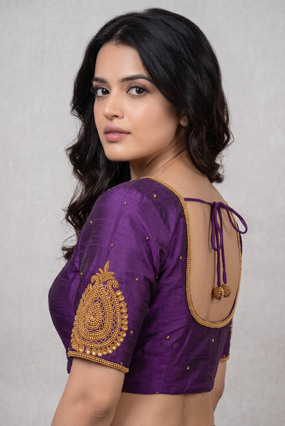 HANDWORK READY MADE BLOUSE (PURPLE)