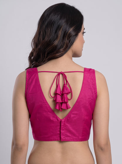 READY MADE SLEEVELESS SILK BLOUSE (RANI PINK)