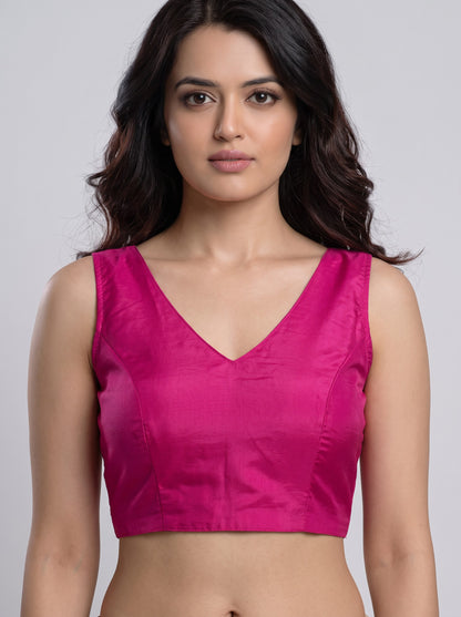 READY MADE SLEEVELESS SILK BLOUSE (RANI PINK)