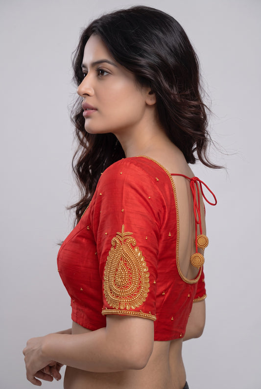 HANDWORK READY MADE BLOUSE (RED)