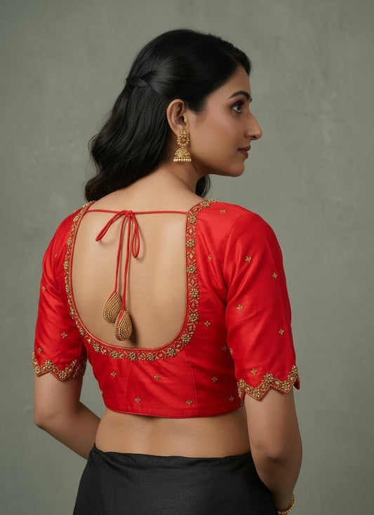 HANDWORK READY MADE BLOUSE  AARI WORK (RED)