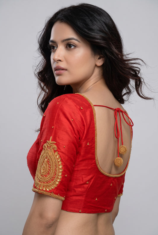 HANDWORK READY MADE BLOUSE (RED)