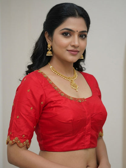 HANDWORK READY MADE BLOUSE  AARI WORK (RED)