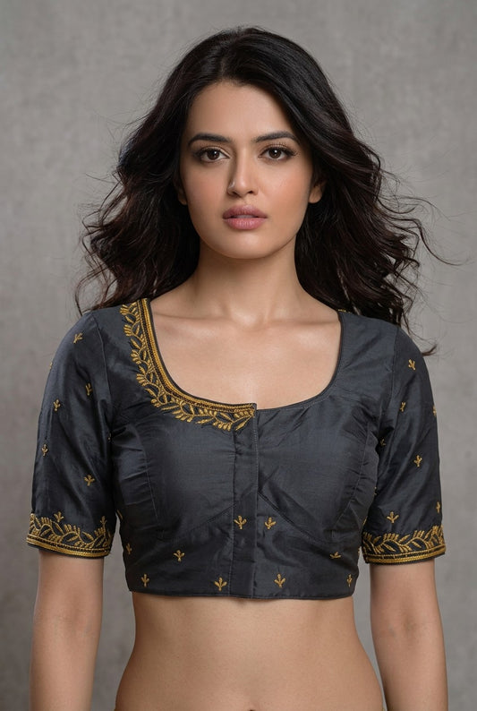 Machine work designer Readymade blouse silver  color