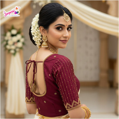 Designer handwork Ari work blouse Maroon color
