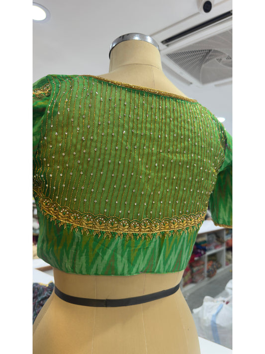 HANDWORK READY MADE POCHAMPALLY BLOUSE (Green)